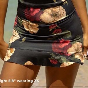 Victorian High Waisted Swim Skirt Skort Albion Women L Floral Black